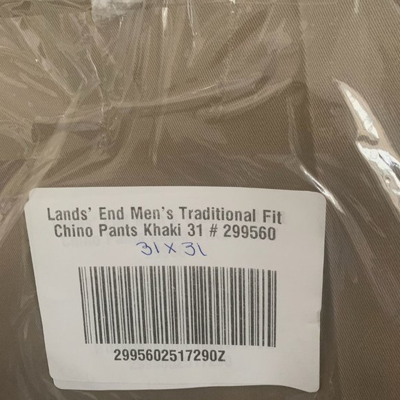 NWT LANDS' END MEN'S TRADITIONAL FIT CHINO PANTS KHAKI 31X34 NO IRON - Picture 9 of 9